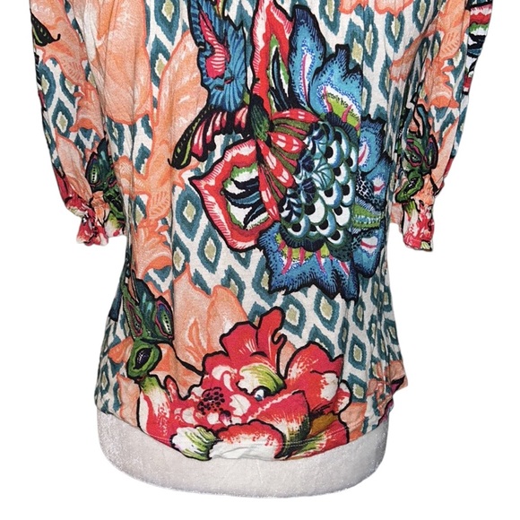 Anthropologie Bl^nk Stephanie Embroidered V-Neck Floral Ikat Top - XXS - Picture 11 of 16